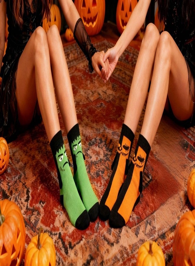 Blinket 2 Pairs Halloween Novelty Sock - Magnetic Funny Couple Best Friend Gift, Evil Pumpkin Faces and Green Zombies Holding Hands Sock Funny 3D Magnetic socks for Man Women - Image 5